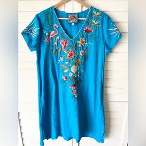 Johnny Was Nohea Linen Drape Tunic Dress Blue Size Small